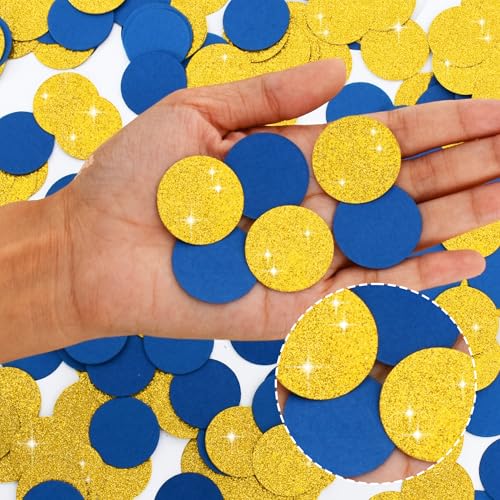 Image of 300Pcs Glitter Navy Blue Gold Table confetti,Paper Circle Dots Confetti for Birthday Party Halloween Bachelorette Wedding Baby Shower Graduation Decorations