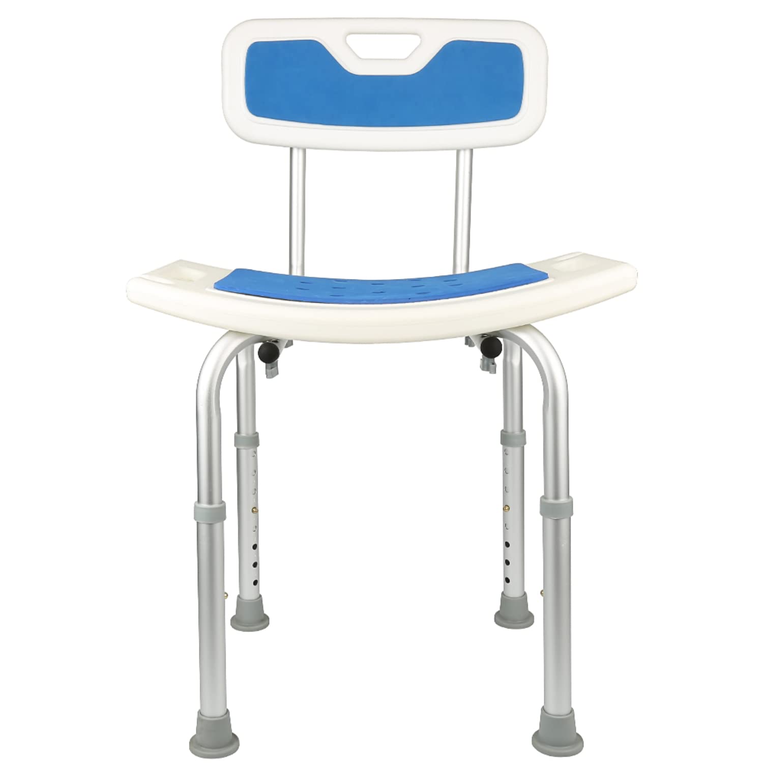 SHISHI Silla de Baño Antideslizantes, Taburete de Baño Mayores, Taburete de Ducha Altura Regulable, Aluminio y Plástico, Silla Ducha con Respaldo, Azul-Blanco C, 38×36×(70-83) cm