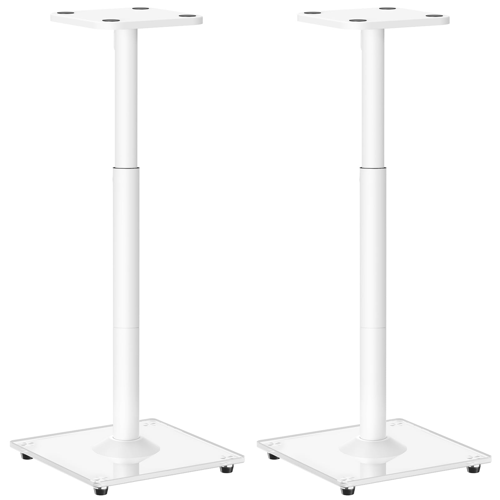 ELIVED Soporte universal para altavoces (altura regulable hasta 95 cm, con base de cristal y canal de cable interno para altavoces de estantería, 10 kg, 1 par), color blanco