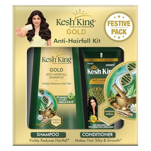 Image of Kesh King Gold Anti Hairfall Kit, Reduces Hair Fall, Makes Hair Strong, Strengthens, Nourishes & Conditions Hair, For Soft, Smooth & Voluminous Hair, for men and women, 800 ml