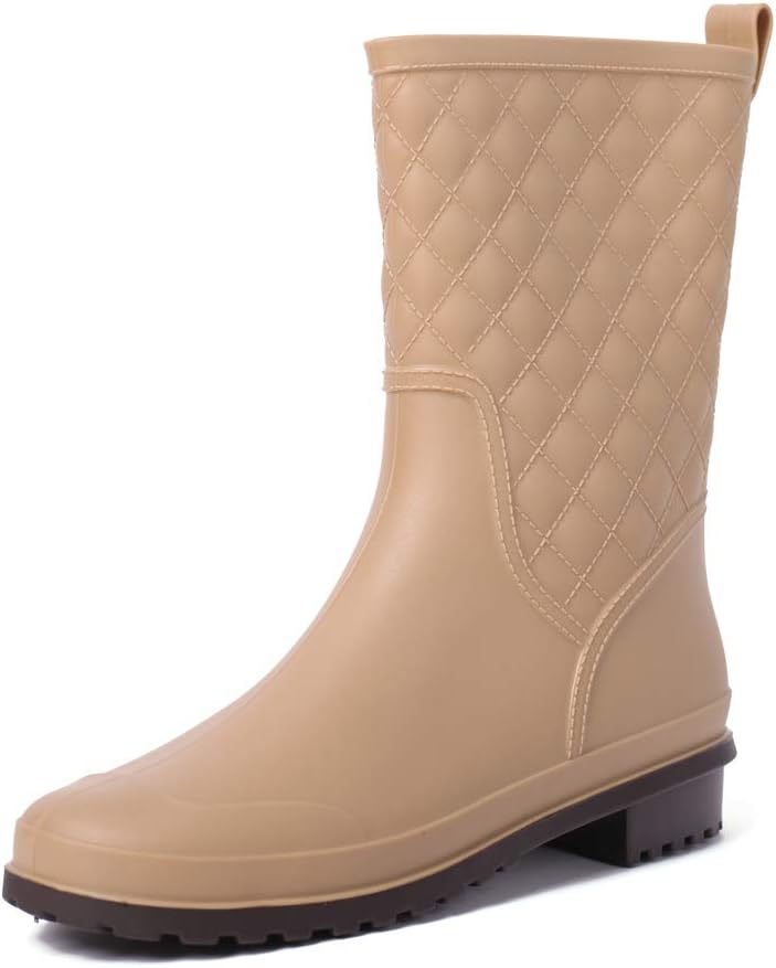 Magone Womens Block Heel Rain Boots Fashion Rain Shoes khaki 5