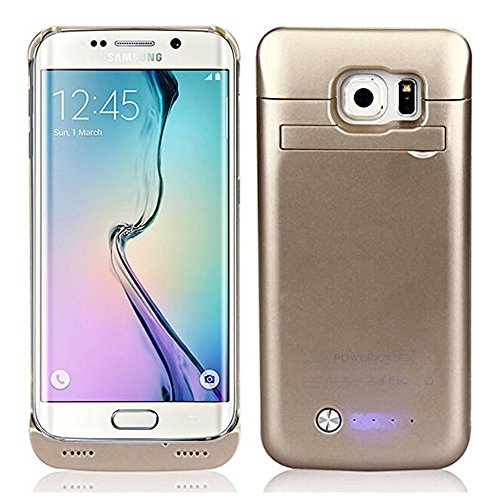 S6 Edge Battery Case,caka [Newest Version] 4200 Mah Backup External Battery Charger Case for Samsung Galaxy S6 Edge Rechargeable Power Bank Case,portable Backup Power Bank Case with Kickstand - (Gold)