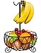 Large Wire Fruit Basket Bowl Stand with Banana Hanger,Fruit Bowl with Banana holder Black