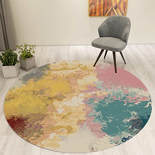 AHDFY Vintage Runder Teppich Kurzflor, Waschbarer Teppich 80-160cm...