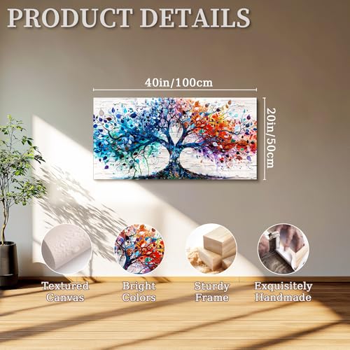 SERIMINO Tree of Life Wall Art, Large Wall Art, Nature Wall Decor, Colorful Tree Painting Prints, Abstract Canvas Art Wall Decor, Modern House Decorations Living Room Bedroom Office Hotel Pictures 20"X40"