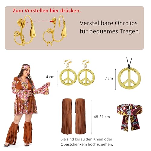 Hippie Kostüm Damen Große Größen 50 52 70er Jahre Bekleidung Übergröße Hippie Kleid Kleidung Schlagermove Outfit Faschingskostüme Frau