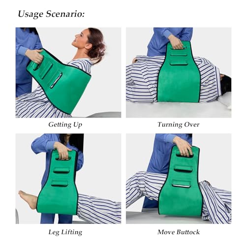 Transfer Sling for Seniors, Transfer Belt Widened Back Curve Design Sling for Movement, Transfer Boards for Bedridden Patient, Bed Assist Handle, Back Lift Belt for Patient Care (Green) - Image 6