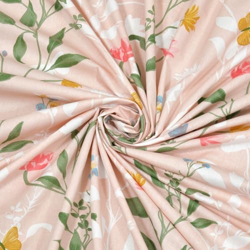 Image of Haus & Kinder Elastic Fitted Bedsheet for Queen Size Bed | 186 TC Bed Sheet Double Bed Elastic Fitted Cotton with 2 Pillow Covers (50x78x10 Inches) - Blush Vineyard