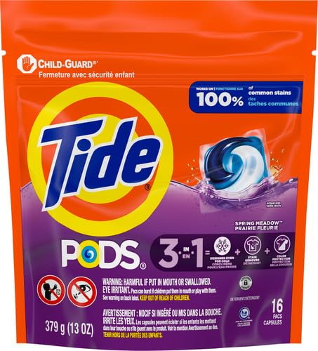 Tide PODS Spring Meadow Scent HE Turbo Laundry Detergent Pacs, 16 unidades