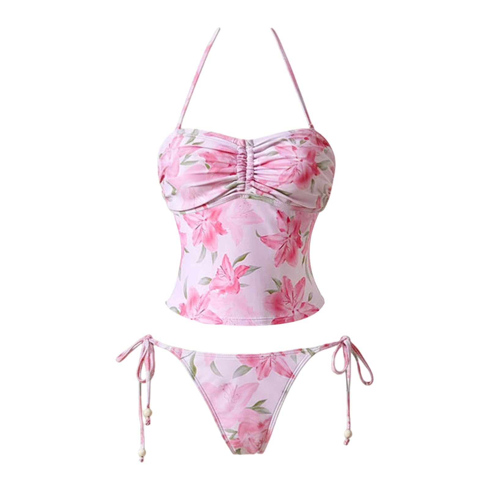 Traje de baño de dos piezas moldeador con cuello halter ajustable cómodo 7