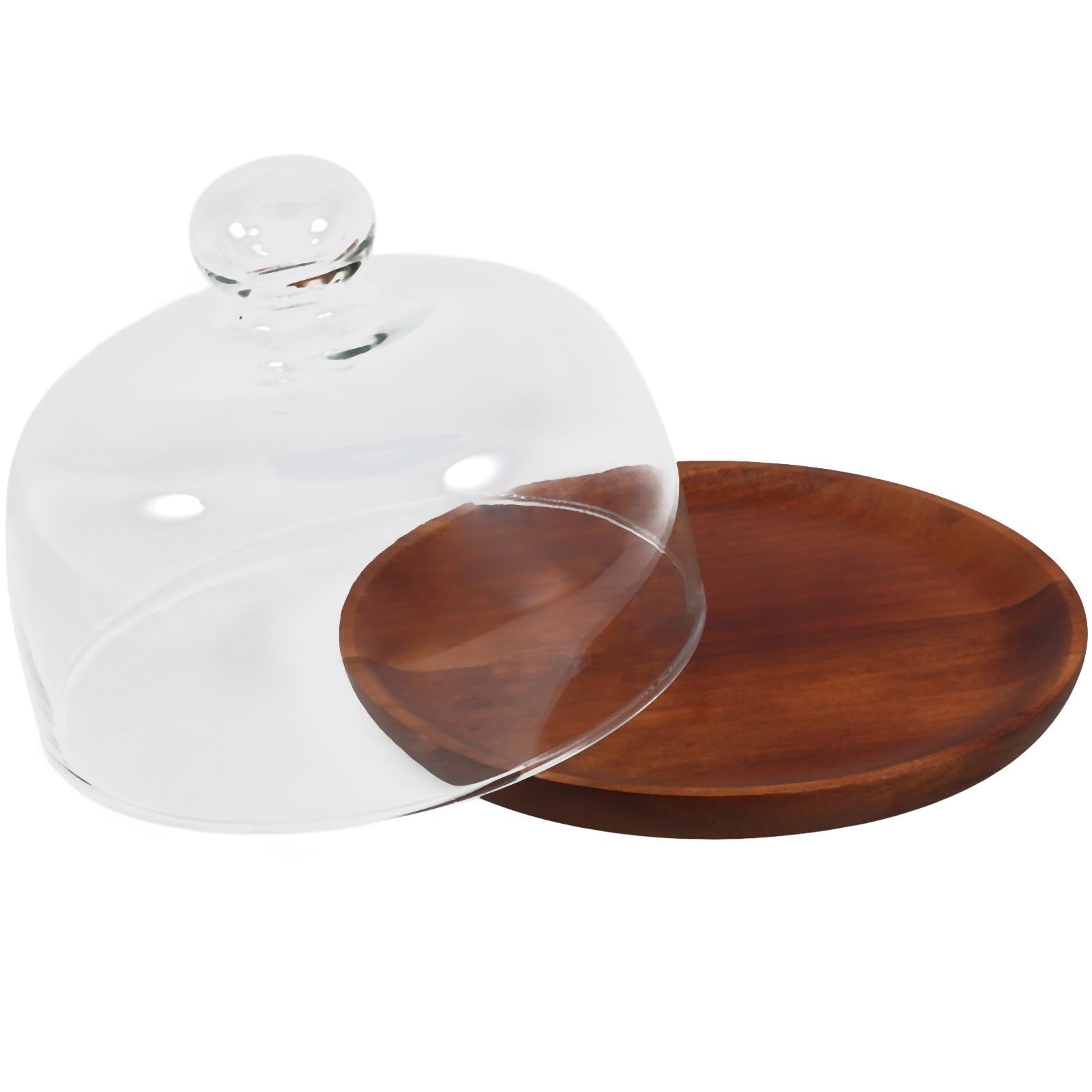 Bandeja para Tartas de Madera Cúpula de Vidrio para Exhibir Postres y Galletas, Diseño Elegante y Delicado Adecuado para Fiestas y Cumpleaños