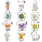 Spring Easter Cookie Cutters Set of 12, Stainless Steel Metal Biscuit Cutter Molds, Easter Egg Bunny