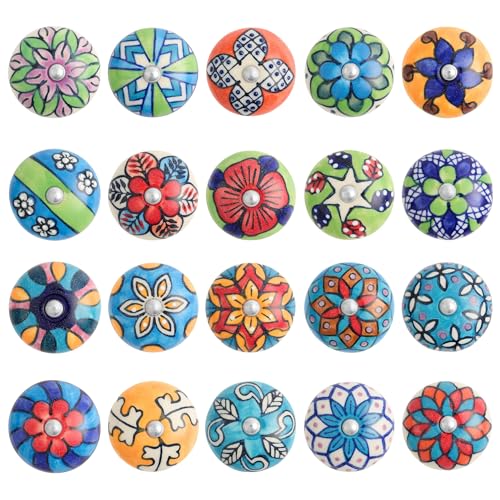 GlobeeCraft Boutons de tiroir Vintage en Céramique - Bouton de Porte Cuisine, Commode, mueble enfant et port placard - Boutons en ceramique pour Meubles et Portes, lot de 20 boutons colorés