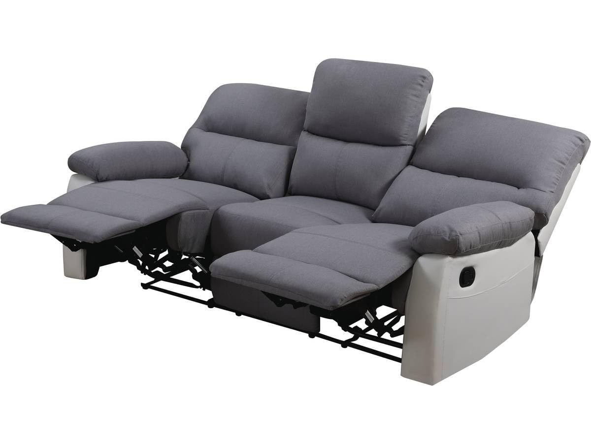Habitat et Jardin - Canapé Relax en Simili et Tissu Lincoln 3 Places Blanc et Gris Clair - Fauteuil Relax Design Moderne - Canapé Inclinable Résistant et Confortable