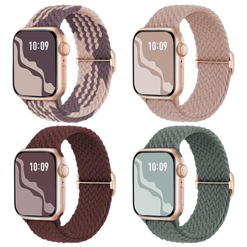 Image of 4 Pack Braided Stretchy Bands Compatible with Apple Watch 40mm 41mm 38mm 42mm 44mm 45mm 46mm 49mm Women Men, Breathable Nylon Elastic Daily Use Straps for iWatch Series 11 /10 9 8 7 6 5 4 3 SE /Ultra 2