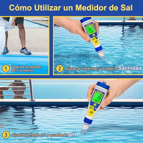 Miniatura 3 de Uiuzmar Medidor De Sal Piscinas, Medidor Digital De Salinidad Y Ph Piscina Digital, Pantalla Más Grande, 5 En 1 Medidor De Ph Sal Ec Tds Temp Para Hidroponia, Acuario, Spa, Agua
