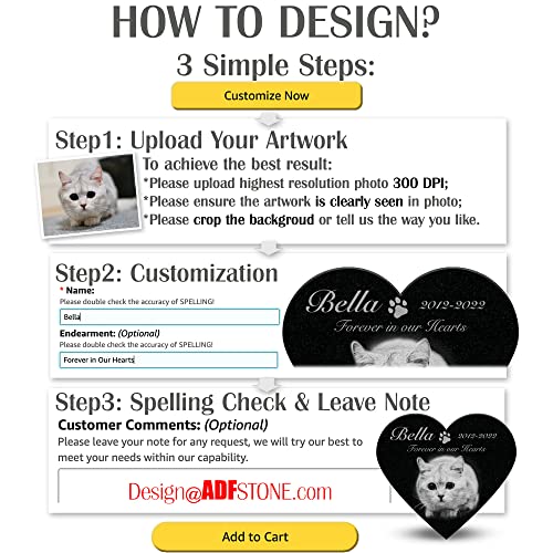 Image of ADFSTONE Heart Shaped Pet Memorial Stones Personalized Dog Remembrance Gifts, Customized Cat Picture Grieving Plaque, DIY Gravestone, Custom Sympathy Photo Gift, Animal Grave Markers