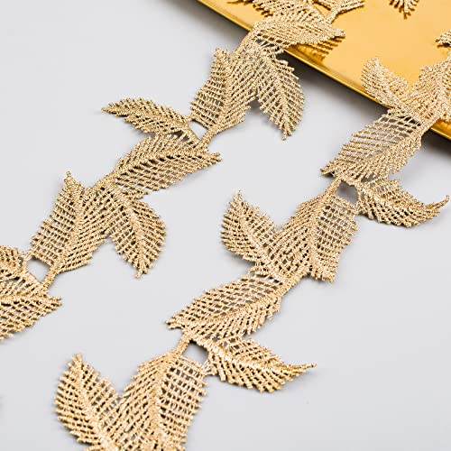 URROMA Gold Leaf Lace Trim, 5 Yards, 1.57in Width, Gold, Wedding, Formal Occasion, color2