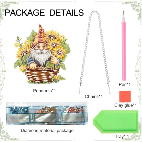 Image of AiYuanzsh Gnome Diamond Art Hanging Kits for Adults, Sunflower Diamond Painting Hanging Ornament, 5D DIY Diamond Art Suncatchers Kit for Home Decor, Window, Gift & Pendant