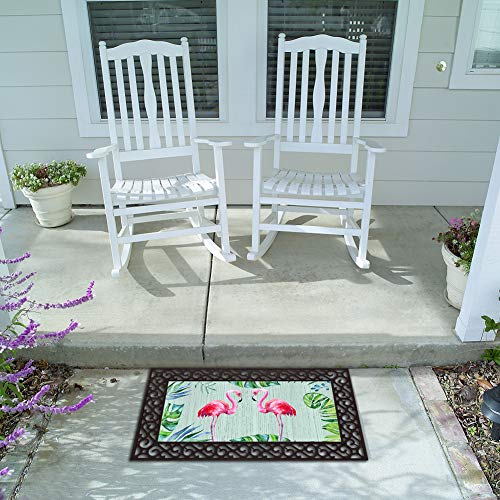 Attraction Design Rubber Welcome Door Mat, Decorative Indoor Outdoor Doormat Non Slip Front Door Mat, Easy To Clean Low Profile Mat For Entry Patio Garage High Traffic Areas, 17.7" X 29.5" (Flamingo) #TOP1