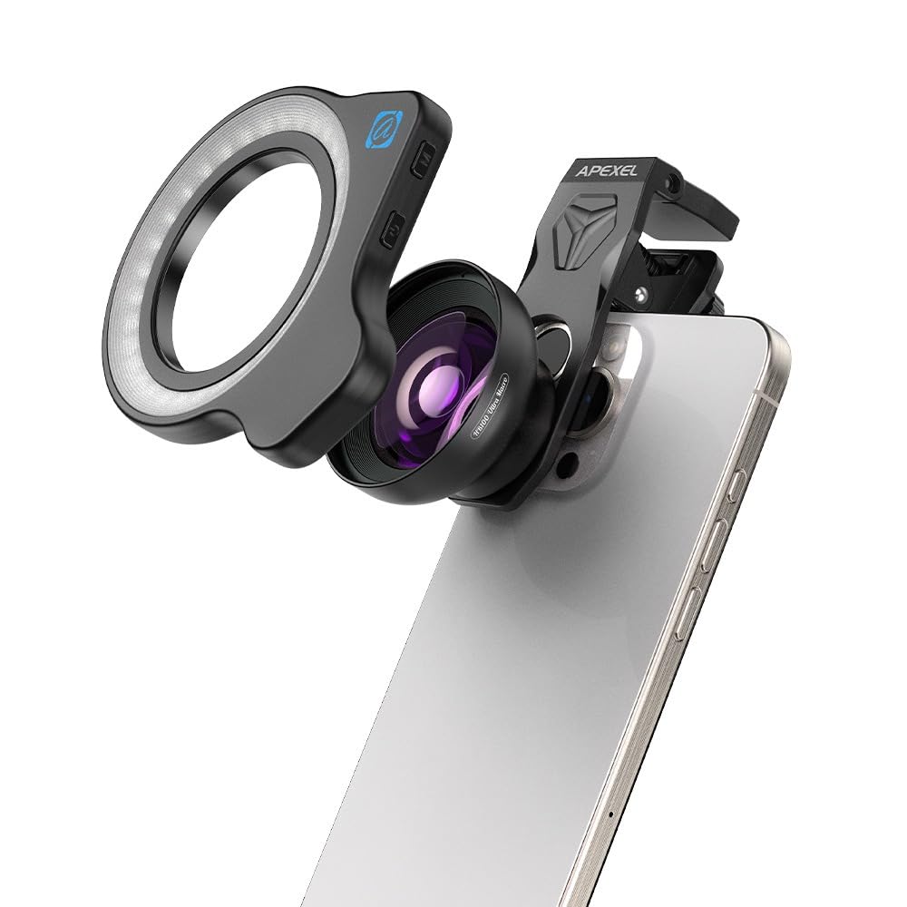 INF APEXEL APL-ZM100FL26 Kit d'objectif pour téléphone portable – Macro, zoom et lampe de poche pour une meilleure photographie mobile