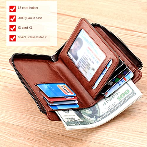 Leather Wallet for Men with Zipper, RFID Blocking Bifold Wallets with Card Holder & Money Clip Cartera Para Hombre(Brown)3