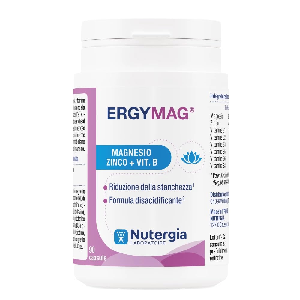 Nutergia Ergymag | Magnesio Marino 4 Formas + Vitaminas B + Zinc | Reduce la Fatiga y el Estrés | Sistema Nervioso y Muscular | Sin Gluten | 90/180 Cápsulas