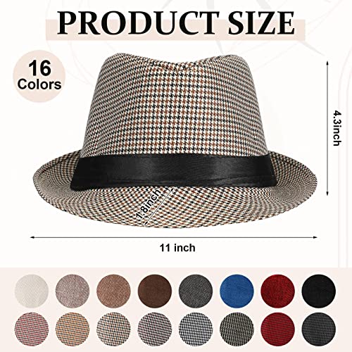 Image of 16 Pcs Bulk Fedora Hats for Men 1920s Short Brim Pork Pie Panama Hats for Beach Men Women Summer Accessories(Retro Colors)