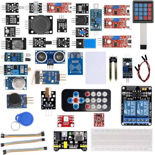 Image of 35-in-1 Sensor Module Kit Compatible with UNO, Raspberry Pi, ESP32 - Includes Temperature, Light, Sound, Touch, IR, Tilt, RGB LED, Joystick, Buzzer, and More