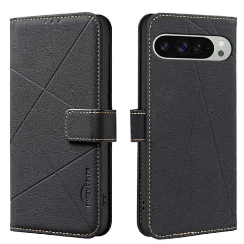 Étui pour Google Pixel 9A portefeuille en cuir noir pour le quotidien