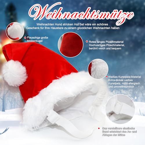 Mfsdai Weihnachtskostüm Hunde Katzen,Katzenkostüm Weihnachten Verstellbare Hundemütze Schal Weihnachtshundeschal für Große Haustier