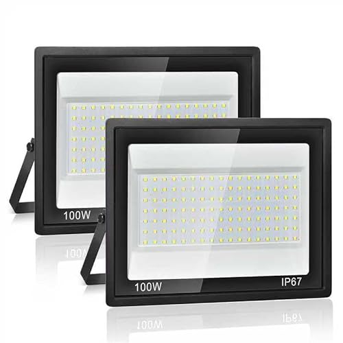 Projecteur LED Extérieur 100W,7000K Blanc Froid,10000LM Super Lumineux, IP67 Étanche, 119 LEDs, Spot Extérieur pour Jardin, Cour, Garage, Allée, Atelier, Couloir et Éclairage de Sécurité,2 Pièces