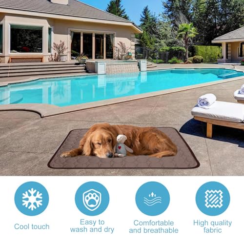 Leikurvo Kühlmatte Hunde Katzen Haustier, 60x50cm 2PCS Kuhlmatte für Hund und Katze Kühldecke Hundebett Waschbar Hundematte Selbstkühlende Matte Kühl Hundedecke Auto Outdoor Zuhause(Braun+Dunkelgrau)