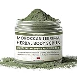 Moroccan Tebrima Herbal Exfoliating Body Scrub Powder | Natural Body Exfoliator for Women & Men, Gentle Bikini Exfoliating Scrub with Nila, Henna, Rose & White Clay for Smooth, Glowing Skin