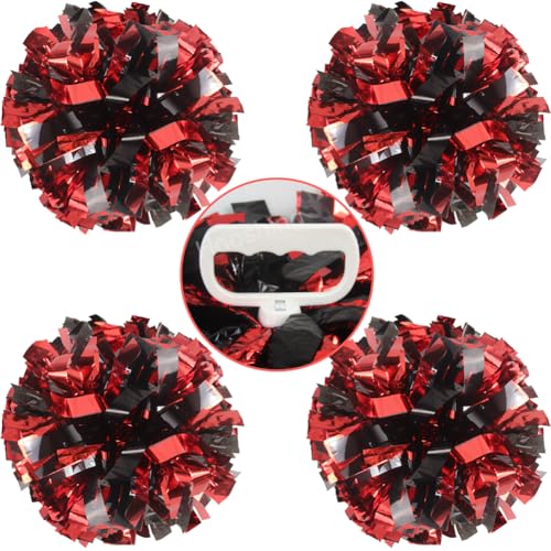 Hooshing 4PCS Red and Black Cheerleading Pom Poms with Handle for Sports Team Spirit Performance