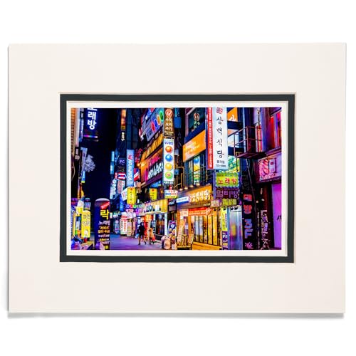 Lantern Press 8x10 Inch Matted Art Print Wall Decor, Seoul, South Korea, Neon Lights and Signs at Night, Photography