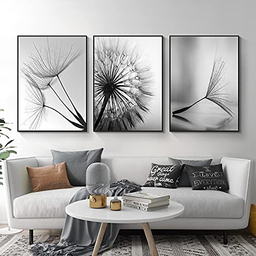 Toile pissenlit pour salon et chambre déco murale triptyque 60 x 80 cm