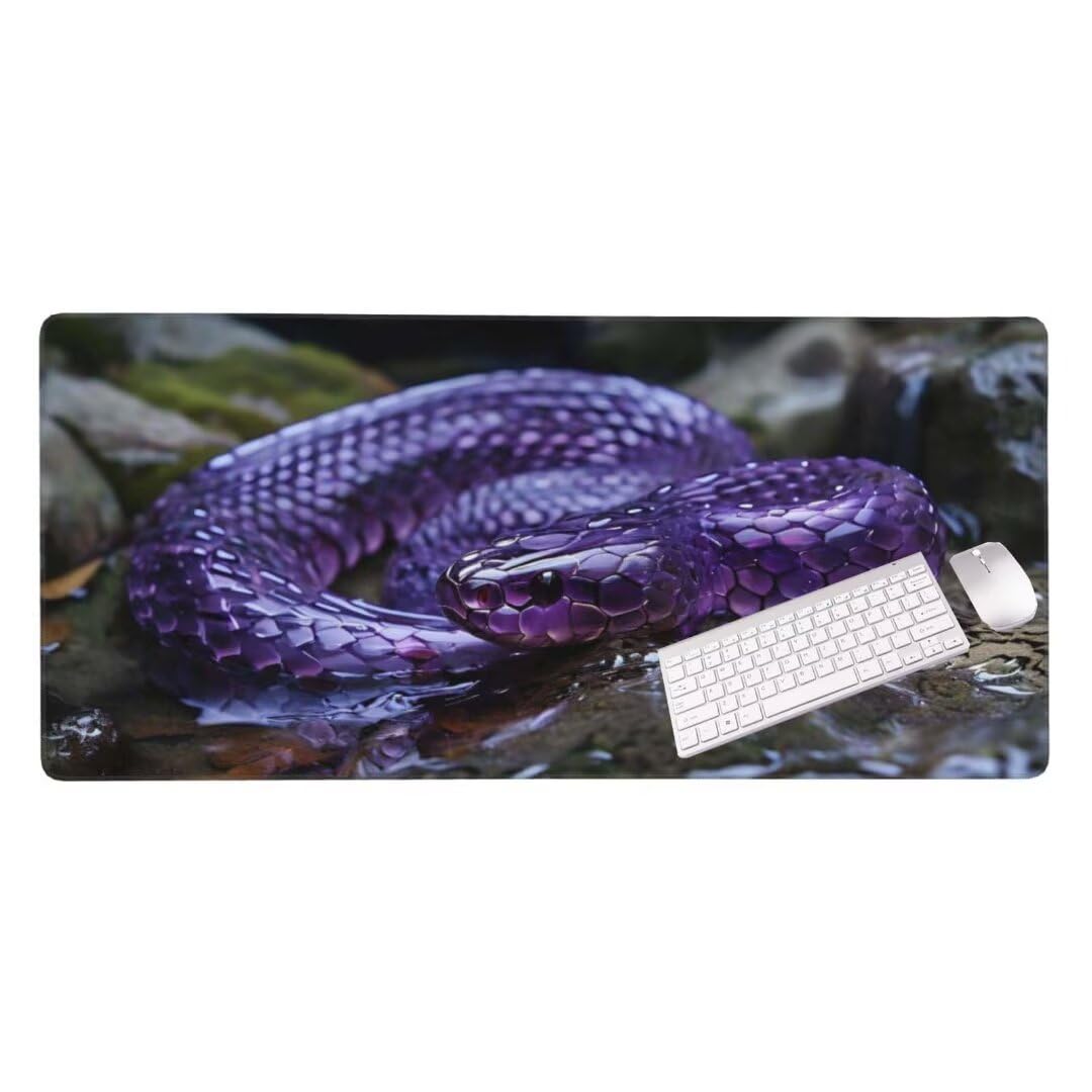 Alfombrilla de ratón 1400x600x3 MM, Alfombrilla Ratón XXL Extendida de Gran Tamaño con Bordes Cosidos, Base de Goma Antideslizante Almohadilla para Teclado, Serpiente púrpura S-12857
