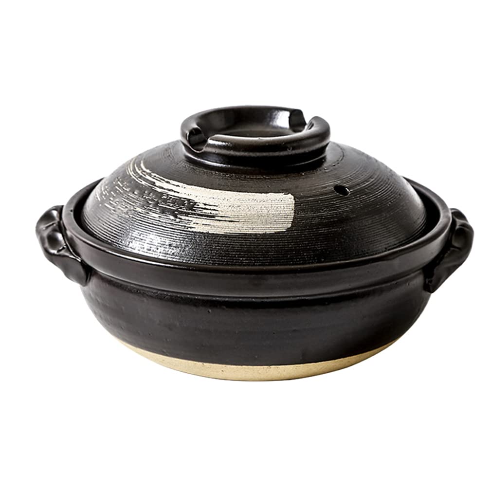 Angoily Cazuela de cerámica antiadherente para horno, olla de cerámica, olla de barro con tapa, olla de sopa de porcelana para cocinar, guiso, sopa de vapor, resistente al calor (900 ml)