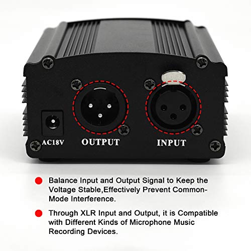Fotoconic 1-Channel 48V Phantom Power Supply With Adapter, Bonus+Xlr 3 Pin Microphone Cable For Any Condenser Microphone Music Recording Equipment #TOP3