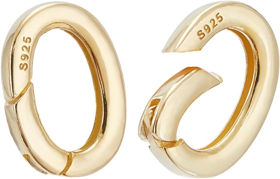 PH PandaHall 18k Gold Over 925 Sterling Silver Spring Gate Rings Clasp, 2pcs Necklace Shortener Clasps Oval Spring Clasp Connector Extender for Necklace Bracelet Keychain Jewelry Making, 13x10mm