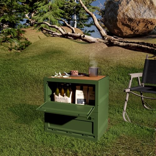 RMAN Aufbewahrungsbox mit Deckel 38L Campingbox Campingschrank Faltbar Transportbox Storage Box für Auto Kofferraum Organize mit 4 Rollen für Reisen im Freien, Camping, Familie, Camping Zubehör, Grün