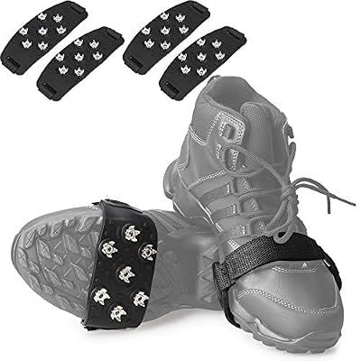 Crampon Traction Cleats Anti-Skid Traction Grips Crampons Spikes 7 Point Cleats for Footwear for Walking, Jogging, Hiking, Mountaineering Ice Snow Grips (Black 2 Pairs)