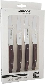 Arcos Serie Cuchillos de Mesa - Juego de Cuchillos de Mesa 4 piezas (Cuchillos Chuleteros) - Hoja Filo de Acero Inoxidable NITRUM de 110 mm - Mango Madera Palisandro Color marrón