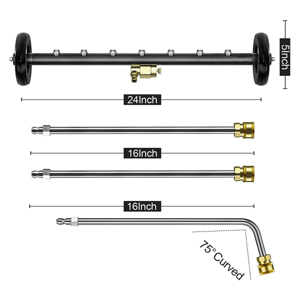 Scopa ad acqua per pulizia sottocarro, 2 in 1, 61 cm, lavapavimenti regolabile, efficiente strumento di lavaggio auto a 4000 psi