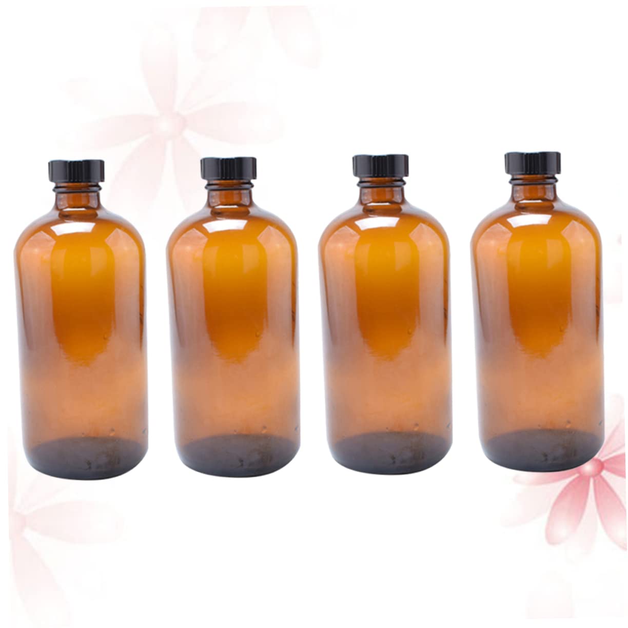 FUNOMOCYA Round Glass Bottles Set of 4 230ml Brown Bottles with Black Lid for Storage