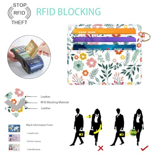 Image of Slim Minimalist Front Pocket RFID Blocking Credit Card Holder Small Wallet Cute Card Cases for Women,Green Leaves