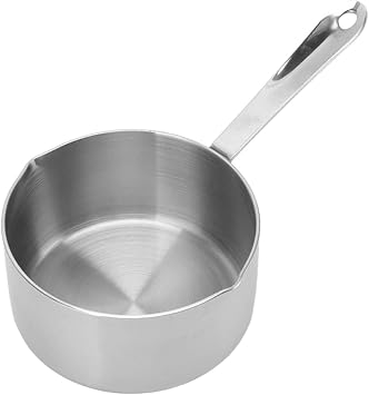 Sauce Pan, Milk Pan Butter Warmer 350ml Stainless Steel Saucepan with Two Side Spouts and Long Handle Small Sauce Pot Mini Saucepans