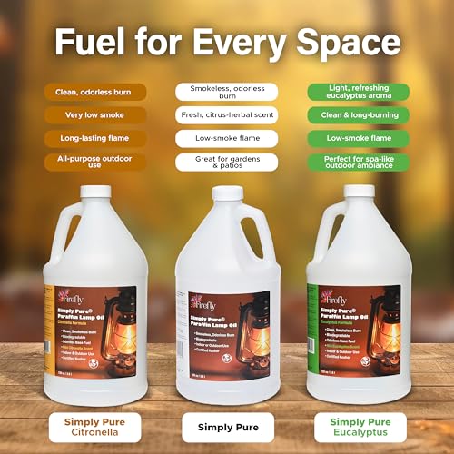 Image of Firefly - Premium Paraffin Lamp Oil 1 Gal - Indoor Eucalyptus | Kosher Certified, Smokeless Burn, Low Soot Flame, 120 Hour Burn Time, For Wick Fed Lanterns, Tiki Torches, Emergency Lighting