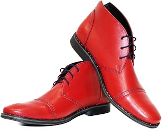 Modello Vurello - Cuero Italiano Hecho A Mano Hombre Piel Color Rojo Chukka Botas Botines - Cuero Cuero Suave - Encaje